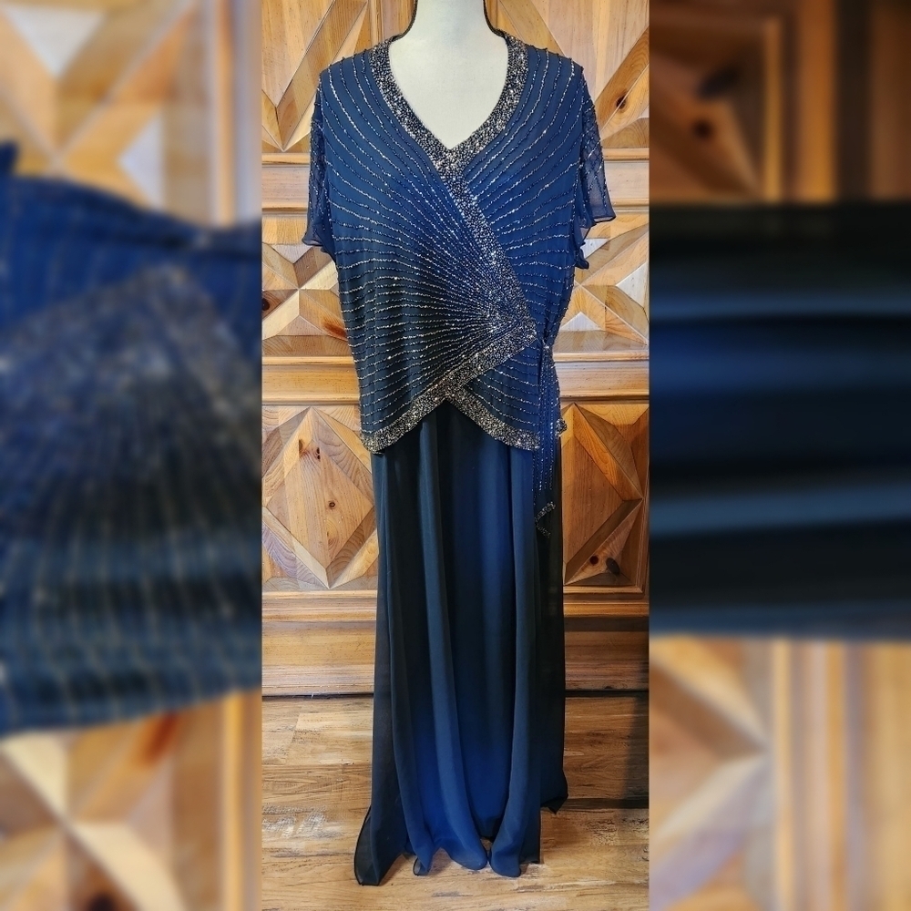 J Kara Women's Plus Size Beaded Flutter Sleeve Dress Sz 18W